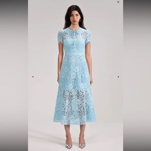 Self-Portrait Sky Blue Lace Midi Dress